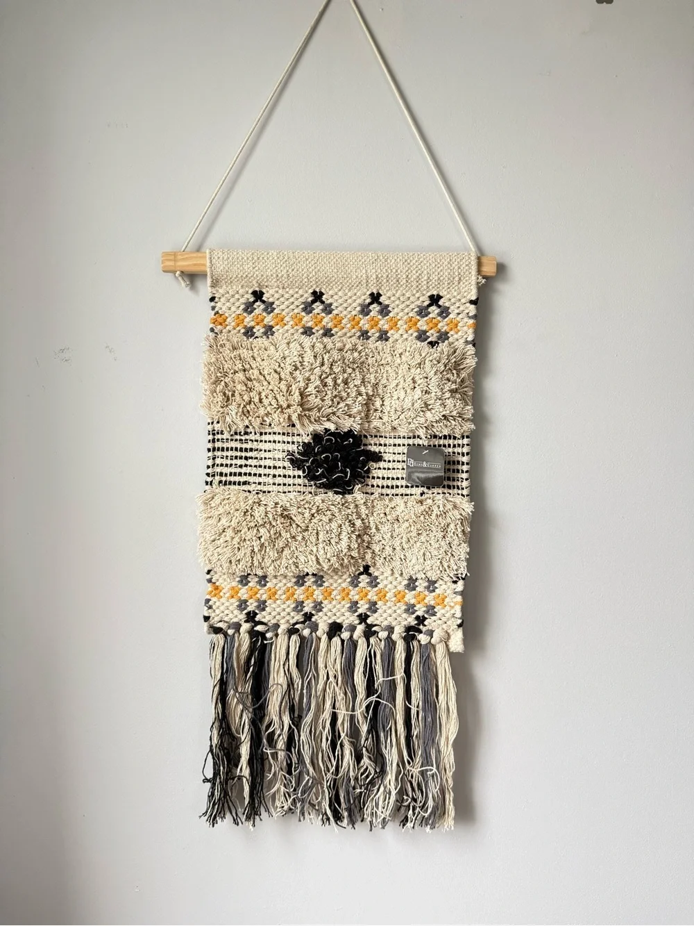 New Handwoven Macrame Wall Hanging Tapestry Decor Boho Hippie Yellow Gray Beige